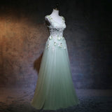 solvbao Beautiful Light Green V-neckline Tulle Party Gown, A-line Tulle Prom Dress