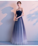 Solvbao Blue Tulle Gradient Long Evening Dress Party Dress, A-line Tulle Bridesmaid Dresses