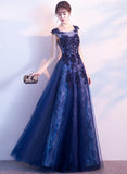 Solvbao Beautiful A-line Tulle Long Party Dress with Lace Applique, Long Evening Dresses Formal Dress