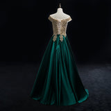 Solvbao Beautiful Satin with Gold Lace Applique Long Party Dress, New Prom Dress