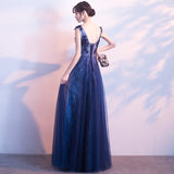 Solvbao Beautiful A-line Tulle Long Party Dress with Lace Applique, Long Evening Dresses Formal Dress