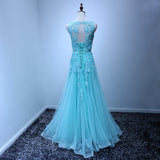 Solvbao Light Blue Beautiful A--line Floor Length Senior Prom Dress, Formal Dress