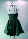 solvbao Green Halter Short Satin Long Party Dress, Green Homecoming Dresses , Short Party Dress