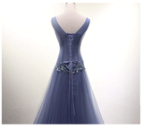 solvbao Beautiful Dark Blue Beaded V-neckline New Style Prom Dress , Long Formal Gowns, Prom Dresses