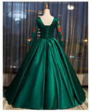 Solvbao Dark Green Satin Long Ball Gown Sweet 16 Dress, Green Prom Dress