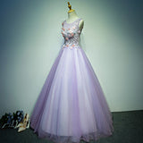 Solvbao Light Purple Tulle Long Sweet 16 Formal Dress with Lace, Purple Prom Dress