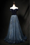 kamahe Elegant Off the Shoulder Velvet Floor Length Long Evening Dresses Prom Dresses