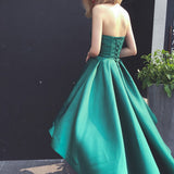 Solvbao Dark Green High Low Homecoming Dress , Sweetheart Party Dress, Satin Fashionable Formal Dress