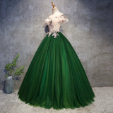 solvbao Dark Green Off Shoulder Tulle Long Party Dress, Sweet 16 Dress