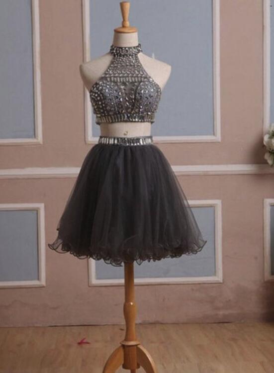 solvbao Gorgeous Two Piece Homecoming Dresses, Grey Party Dress, Homecoming Dress