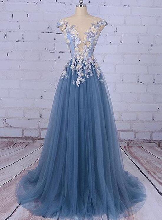 solvbao Elegant Tulle Floral Prom Gowns, Charming Evening Formal Dresses,s Party Dresses