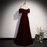 Solvbao Wine Red Velvet Off the Shoulder Beaded Long Party Dress Prom Dress, Dark Red Bridesmaid Dresses