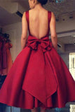 solvbao Dark Red Tea Length Satin Evening Party Dress, Formal Dress