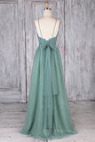 kamahe A Line Backless Lace Green Long Prom Dresses, Backless Green Lace Formal Graduation Evening Dresses