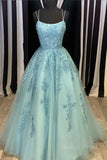 kamahe A Line Backless Lace Long Sky Blue Prom Dress, Backless Sky Blue Lace Formal Dress, Sky Blue Evening Dress