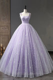 kamahe A Line Lilac Tulle Long Prom Dresses, Lilac Long Formal Evening Dresses