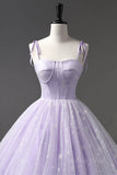 kamahe A Line Lilac Tulle Long Prom Dresses, Lilac Long Formal Evening Dresses