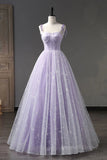 kamahe A Line Lilac Tulle Long Prom Dresses, Lilac Long Formal Evening Dresses