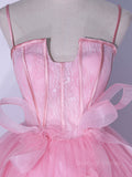 kamahe A-Line Pink Tulle Lace Long Prom Dress, Pink Formal Dresses