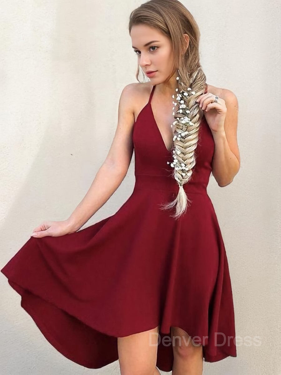 A-Line Halter Knee-Length Stretch Crepe Homecoming Dresses With Ruffles