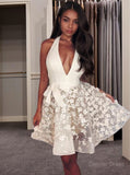 A-Line Halter Short Organza Homecoming Dresses With Appliques Lace