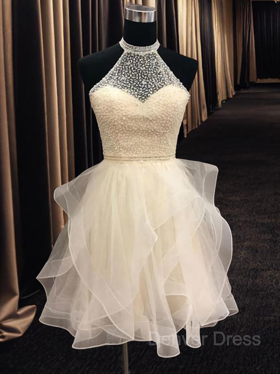 A-Line Halter Short Organza Homecoming Dresses With Beading