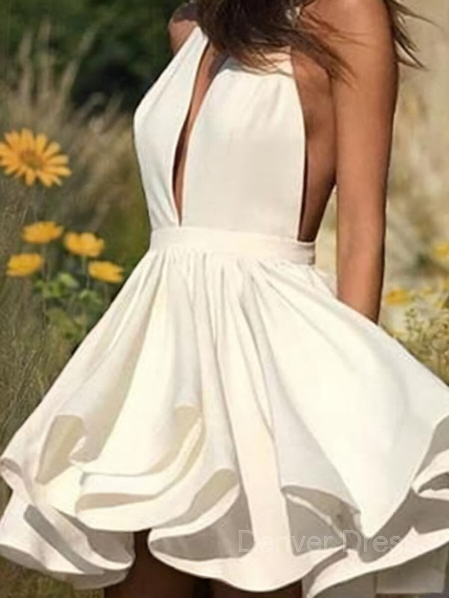 A-Line Halter Short Satin Homecoming Dresses With Pockets