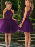 A-Line Halter Short Tulle Homecoming Dresses With Beading