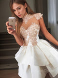 A-Line High Neck Short Satin Homecoming Dresses