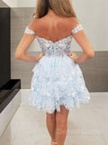 A-Line Off-the-Shoulder Corset Short Tulle Homecoming Dresses With Appliques Lace