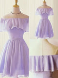 A-Line Off-the-Shoulder Short Chiffon Homecoming Dresses With Ruffles