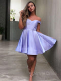 A-Line Off-the-Shoulder Short Satin Homecoming Dresses With Ruffles