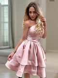 A-Line One-Shoulder Short Charmeuse Homecoming Dresses With Ruffles