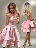 A-Line One-Shoulder Short Charmeuse Homecoming Dresses With Ruffles