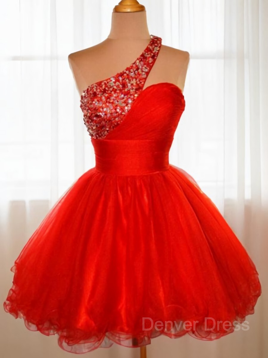 A-Line One-Shoulder Short Tulle Homecoming Dresses With Sequin