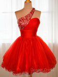 A-Line One-Shoulder Short Tulle Homecoming Dresses With Sequin