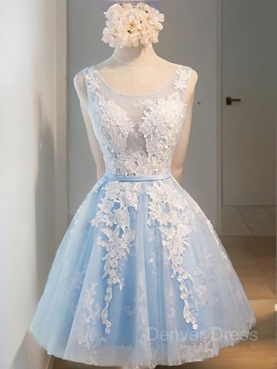 A-Line Scoop Short Tulle Homecoming Dresses With Appliques Lace