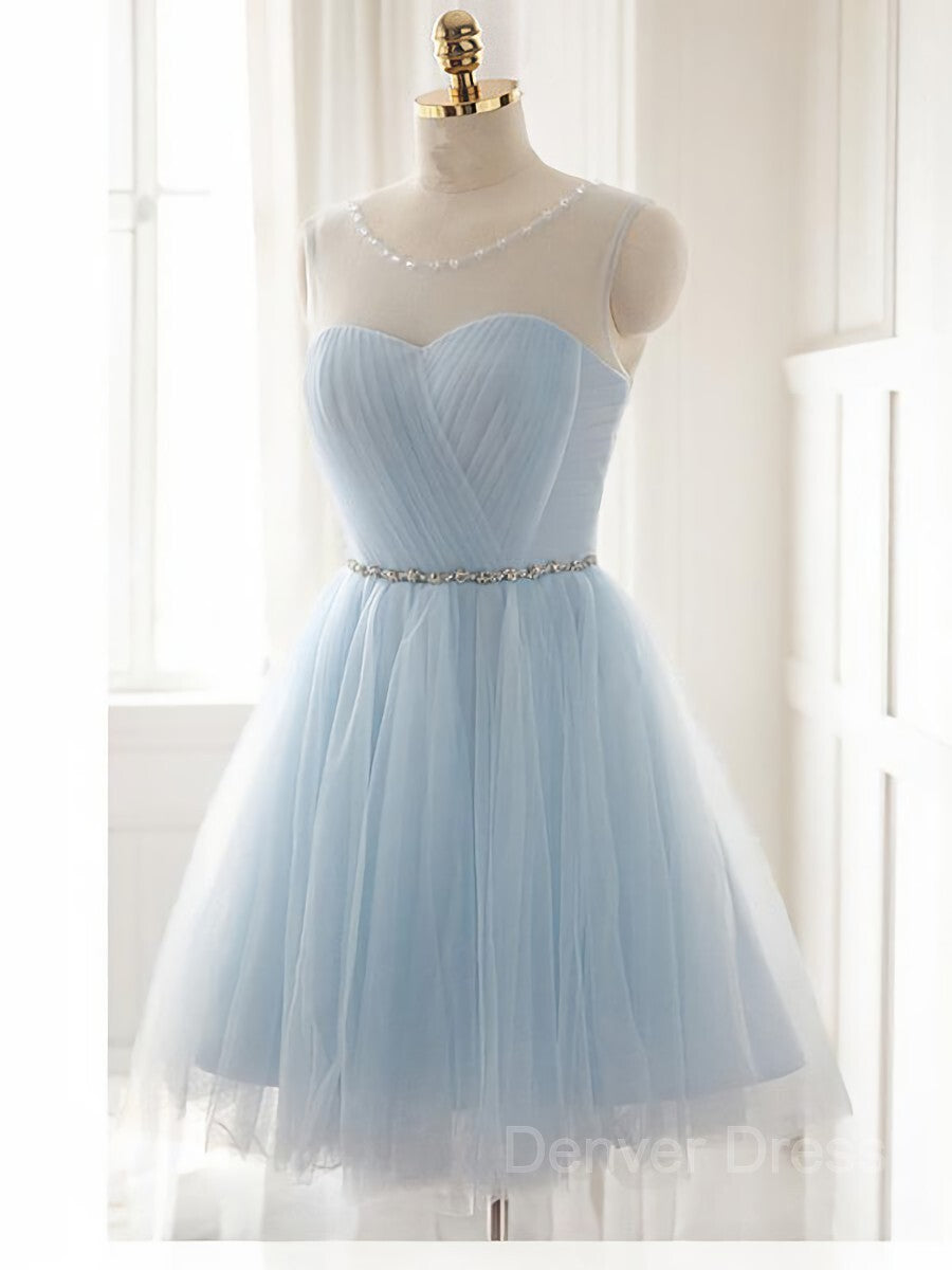 A-Line Scoop Short Tulle Homecoming Dresses With Beading