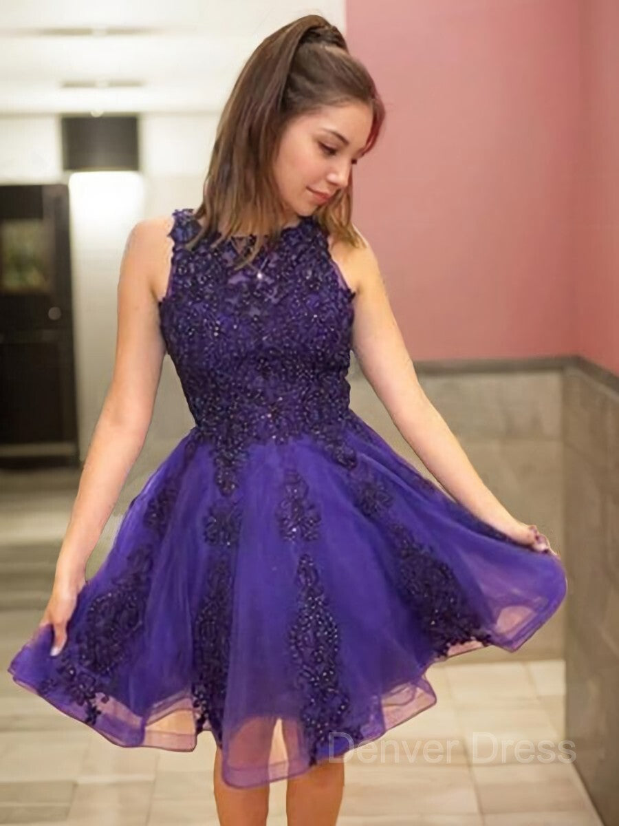 A-Line Scoop Short Tulle Homecoming Dresses With Beading