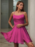 A-Line Spaghetti Straps Short Elastic Woven Satin Homecoming Dresses