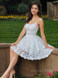 A-Line Spaghetti Straps Short Lace Homecoming Dresses With Appliques Lace