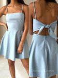 A-Line Spaghetti Straps Short Satin Homecoming Dresses