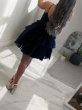 A-Line Spaghetti Straps Short Tulle Homecoming Dresses With Ruffles