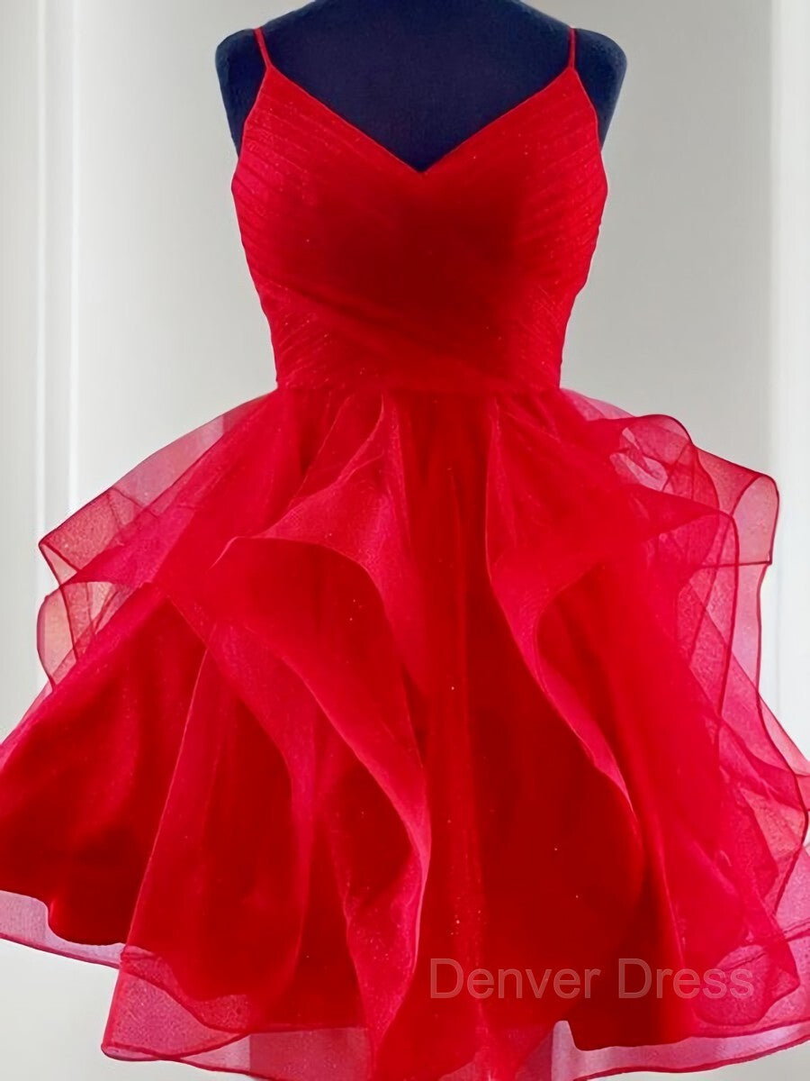 A-Line Spaghetti Straps Short Tulle Homecoming Dresses With Ruffles