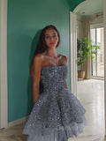 A-Line Strapless Short Homecoming Dresses With Ruffles