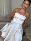 A-Line Strapless Short Satin Homecoming Dresses With Rhinestone