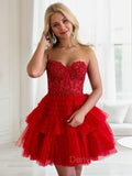 A-Line Strapless Short Tulle Homecoming Dress with Cascading Ruffles