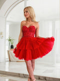 A-Line Strapless Short Tulle Homecoming Dress with Cascading Ruffles