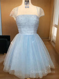 A-Line Strapless Short Tulle Homecoming Dresses With Beading