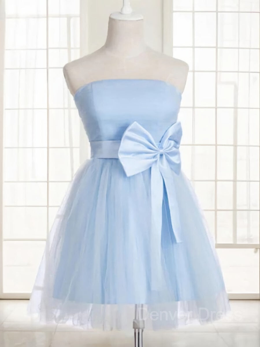 A-Line Strapless Short Tulle Homecoming Dresses With Bow